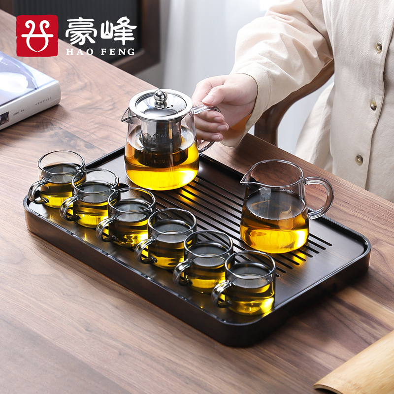 豪峰玻璃茶具套装家用茶盘小型办公室喝茶耐高温泡茶壶功夫茶杯