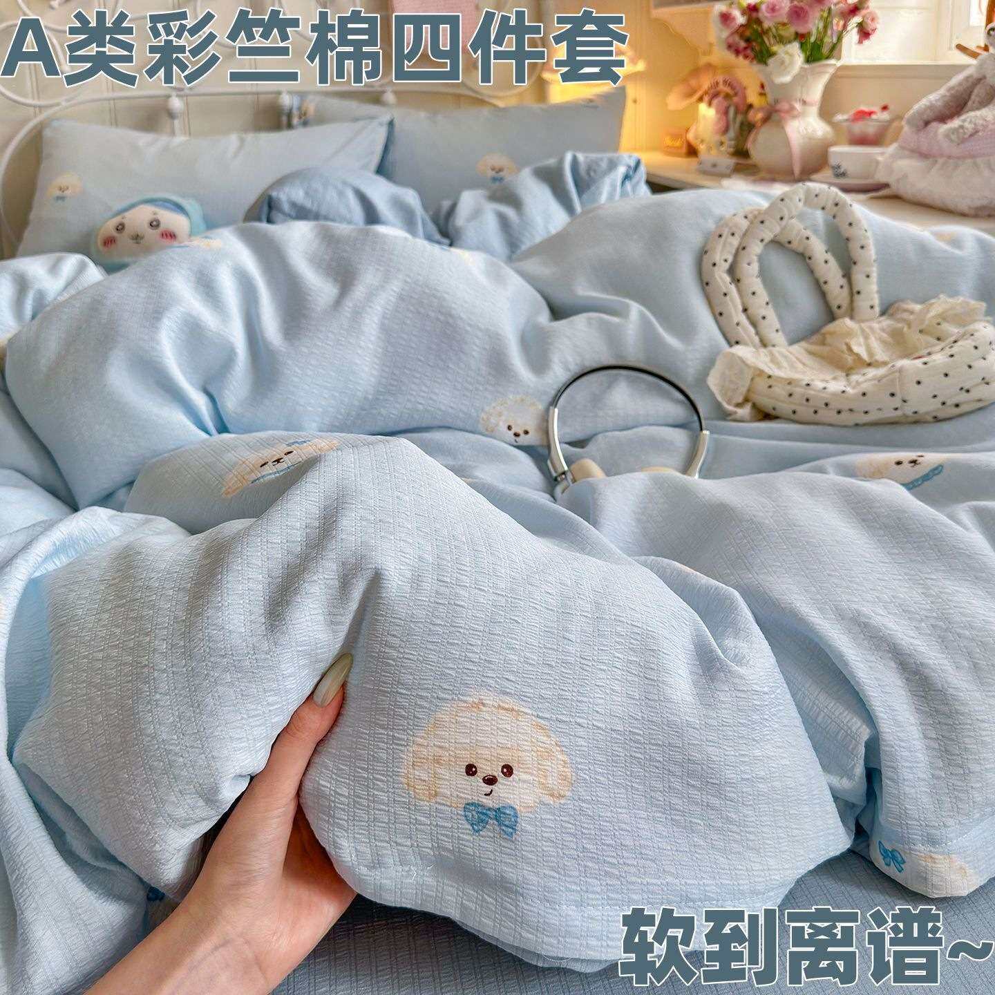 A类小清新彩竺棉四件套加厚水洗棉被罩小竺棉床单被套床笠4件套