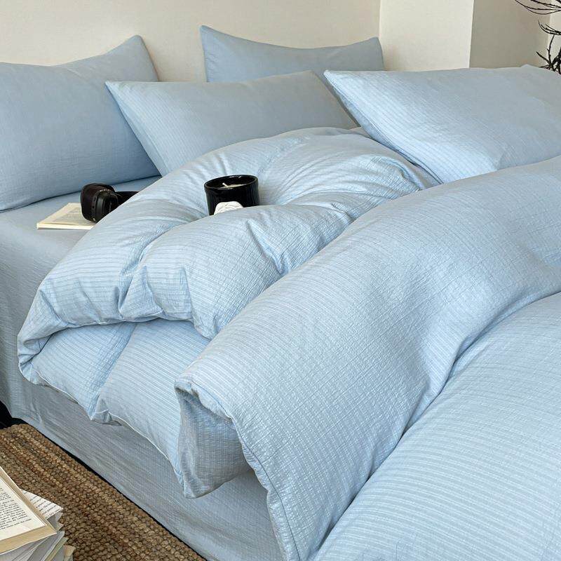 新款超柔云感棉纯色双层纱四件套水洗棉简约床笠床单亲肤柔三件套