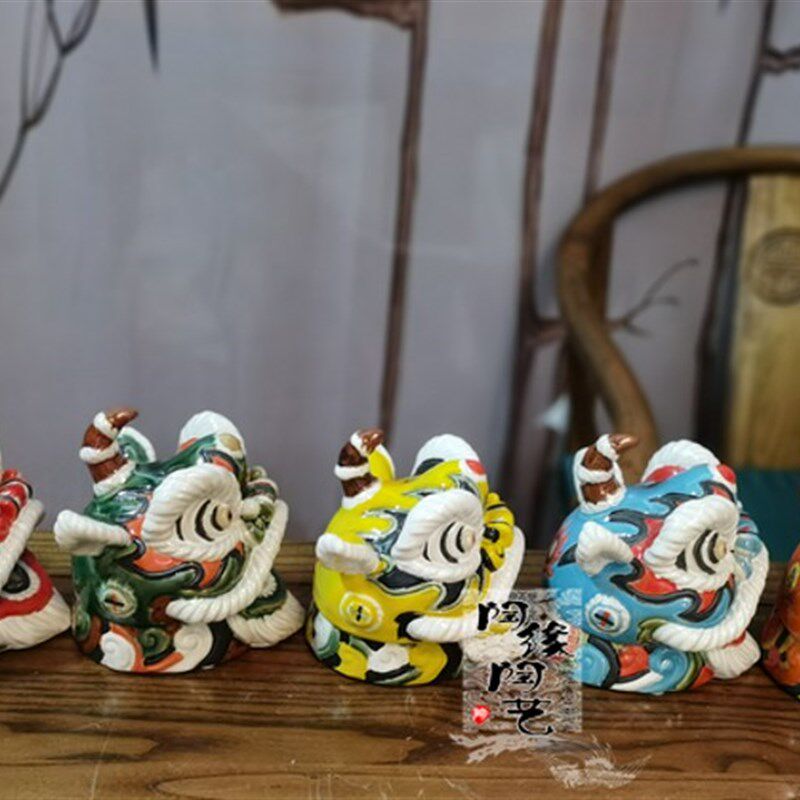 陶瓷工艺品 石湾公仔 五色狮子头 岭南风 醒狮 非遗