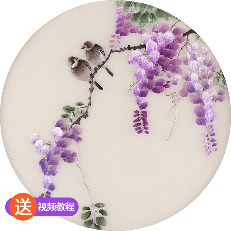苏绣刺绣手工diy套件自绣材料包初学古风自绣入门针迹紫藤花鸟