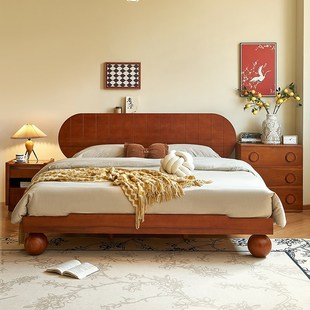 法式 主卧1米8床简约现代双人悬浮床小户型 复古实木床1.5米2023款