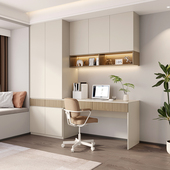 原木风卧室衣柜书桌一体儿童房学习电脑桌大衣橱写字办公带书柜