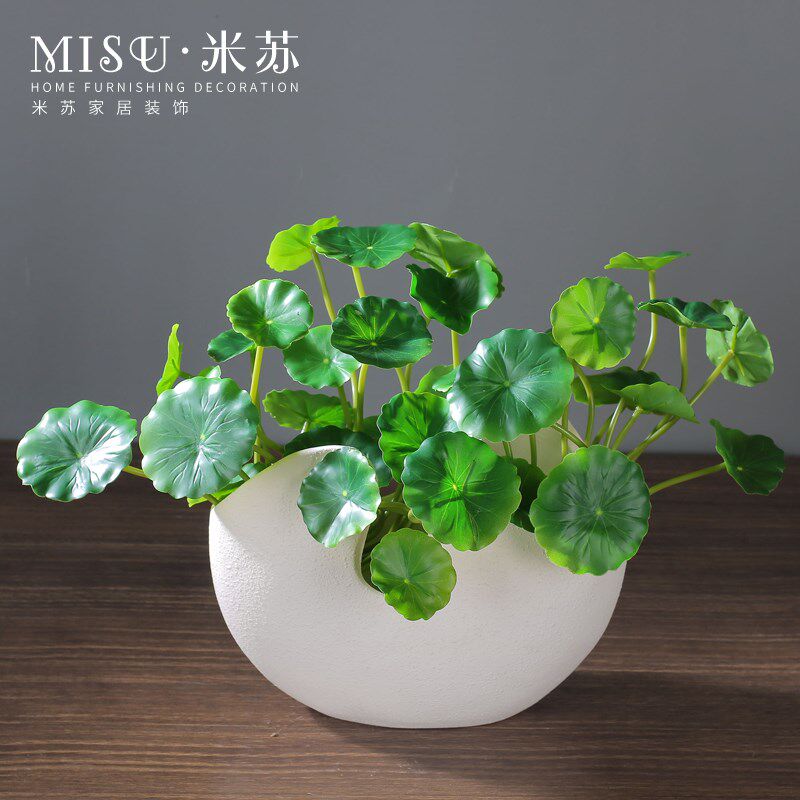 仿真花铜钱草假花家居花瓶装饰品客厅餐厅插花绿植小荷叶花束摆件