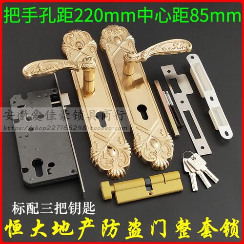 恒大华府防盗门整套锁 替换GAOLI入户大门把手220mm 8560双孔锁体