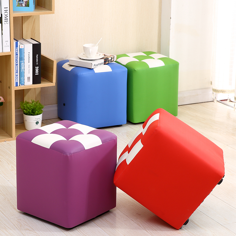 时尚梳妆方皮凳客厅茶几方凳家用儿童小板凳换鞋凳创意实木小凳子