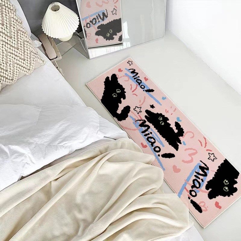 卡通涂鸦爱心悠悠小黑猫卧室防水床边毯客厅沙发茶几地垫飘窗毯子,居家布艺,床边毯,淘宝优惠券,粉丝福利购,淘宝优惠卷