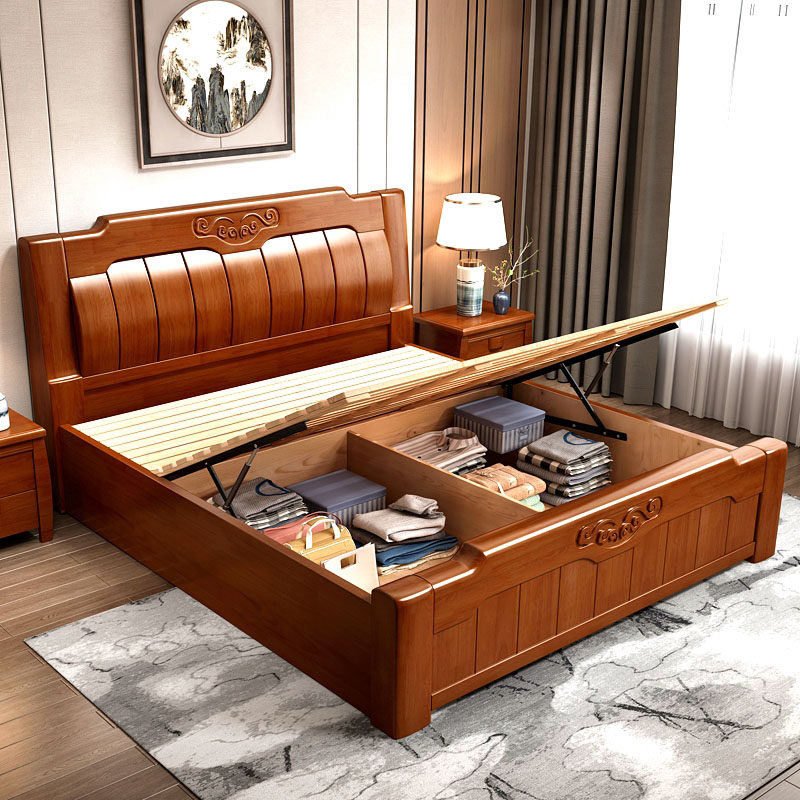 中式实木床双人床1米8工厂直销橡木床1.5木头床2米大床200220