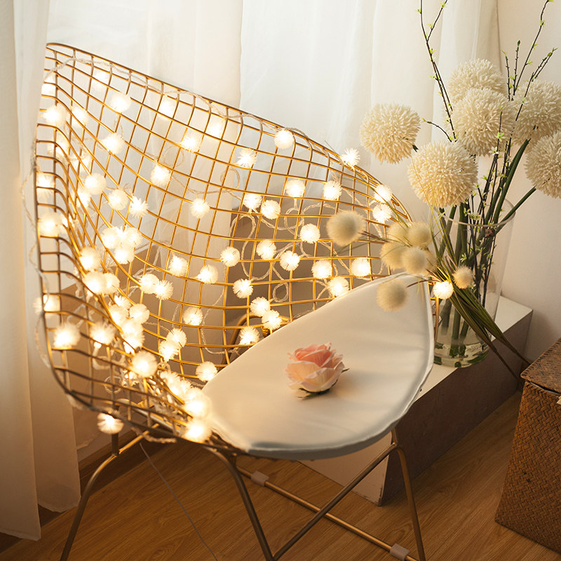 led毛毛球雪绒球小彩灯闪灯串灯挂树缠绕星星灯新年春节喜庆装饰