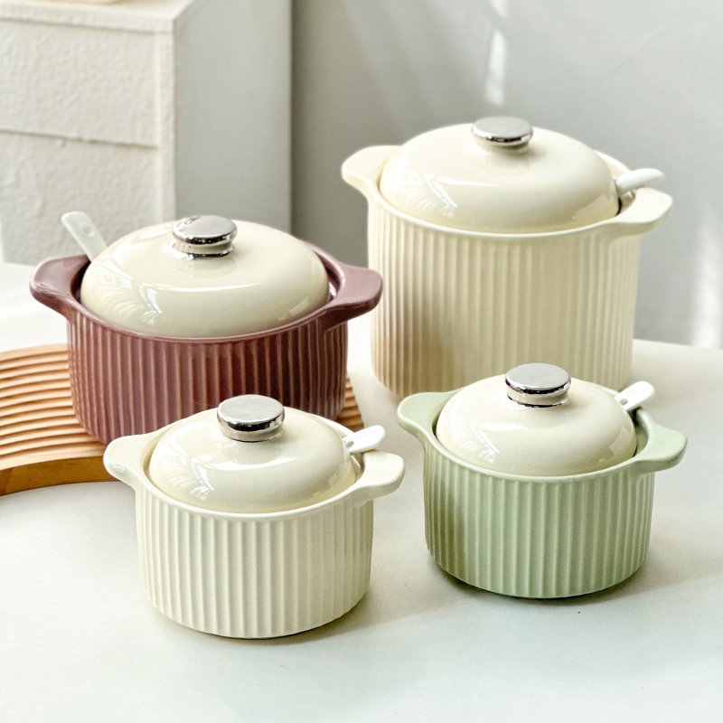 陶瓷猪油罐耐高温双耳大容量辣椒油调味罐盐罐油泼辣子装荤油罐子