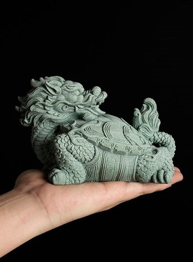 赑屃镇水兽鱼缸造景桌面招财青砂石摆件茶宠盆景假山流水微景观