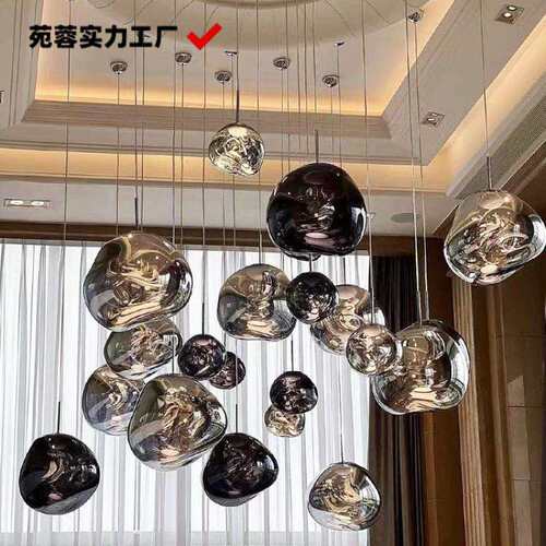 设计师熔岩吊灯大别墅loft复式挑空间长网红客厅吧台简约餐厅楼梯