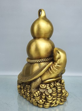 黄铜龙龟葫芦摆件铜霸下背葫芦开盖家居玄关办公室店铺开业礼品
