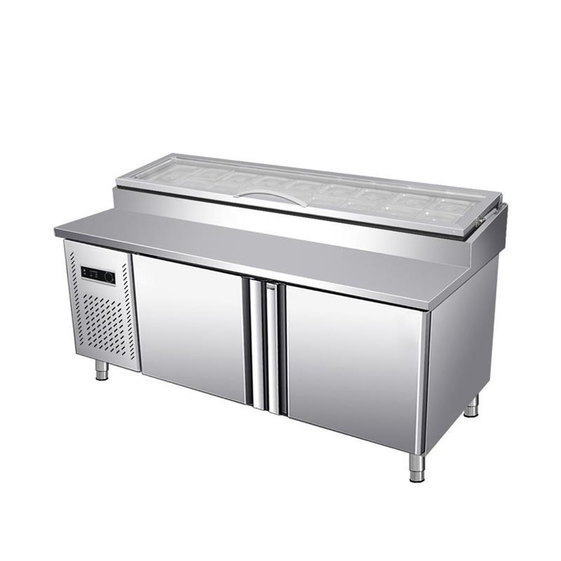 商用开槽披萨撒料台沙拉台冰粉甜品水果捞冷藏展示柜操作台