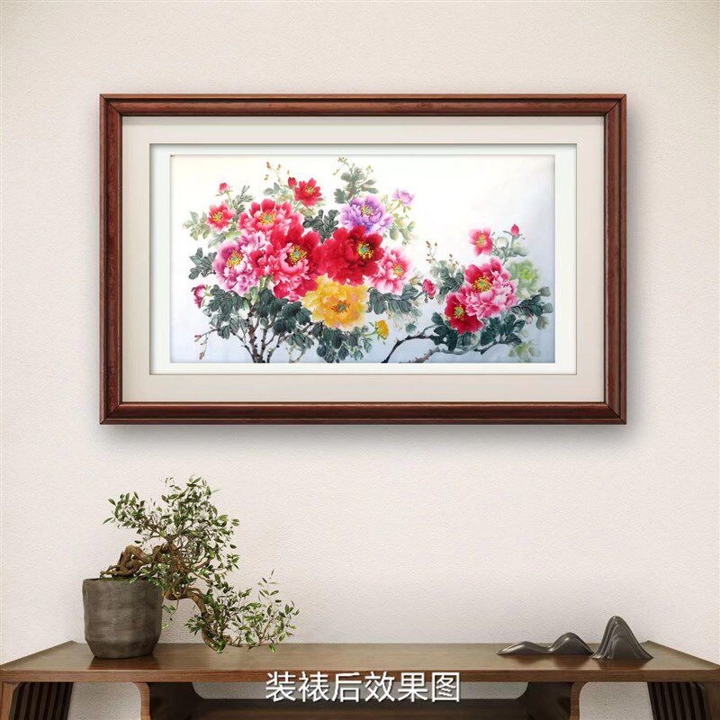 手绘花鸟国画牡丹紫藤花开富贵图客厅办公室玄关装饰挂画六尺E108