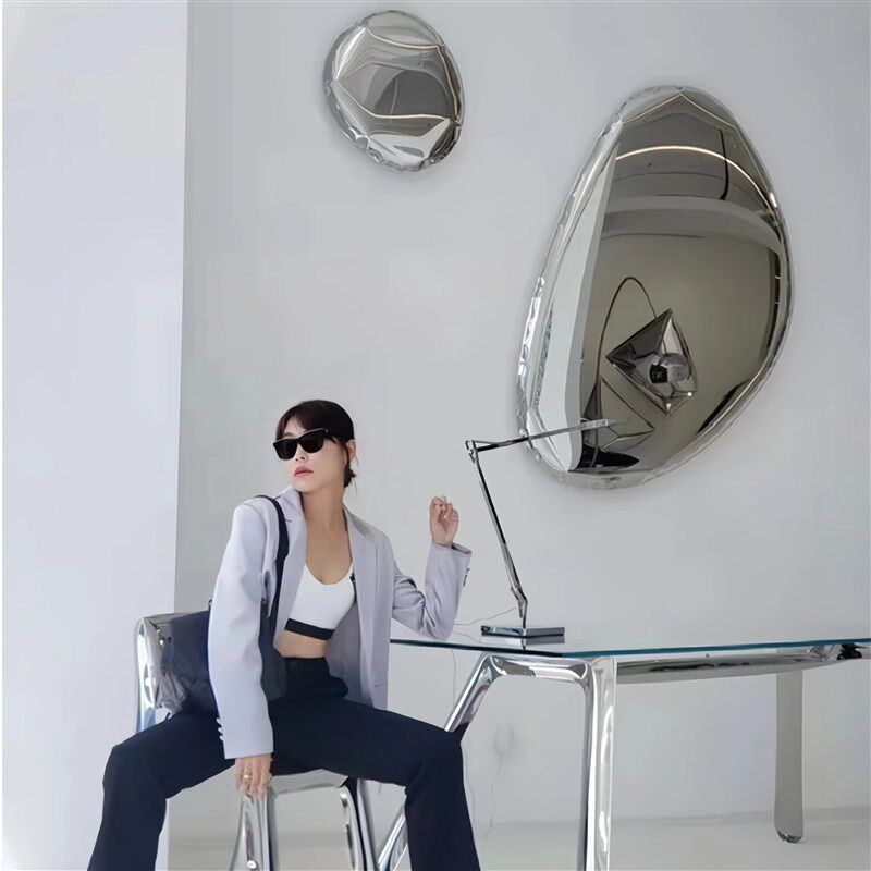 室内不锈钢鹅卵石水滴创意挂件家居酒店壁饰美陈金属镜面雕塑摆件