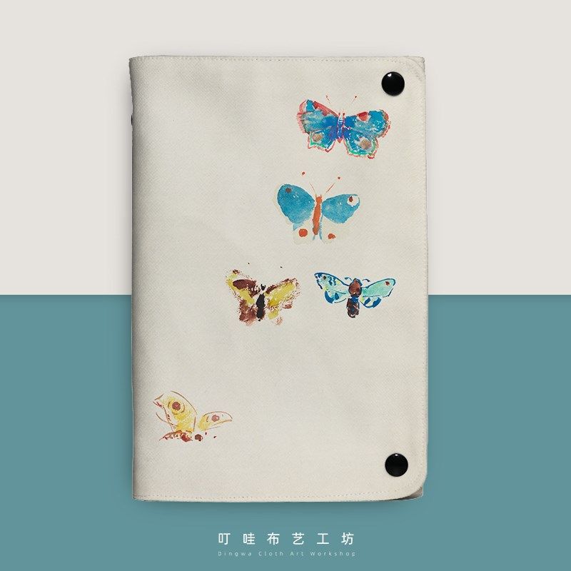 文艺复古蝴蝶插画活页笔记本定制好看的本子A6布艺记事本A5手帐本