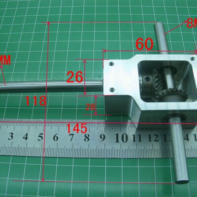 90度换向转角器螺旋伞齿轮箱小型减速比1:1双输出轴8MM减速机总成