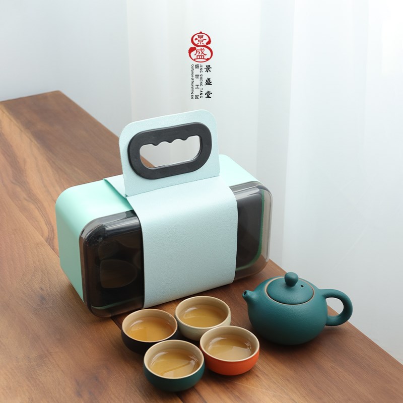 景盛黑陶功夫茶具茶壶彩杯车载旅行露营装备小套便携刻字精致送礼