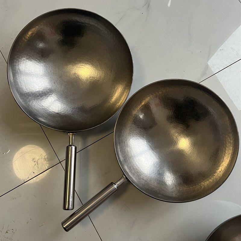 加厚3毫米钛锅纯钛炒锅圆底纯手工无涂层养生不粘锅家用永不生锈