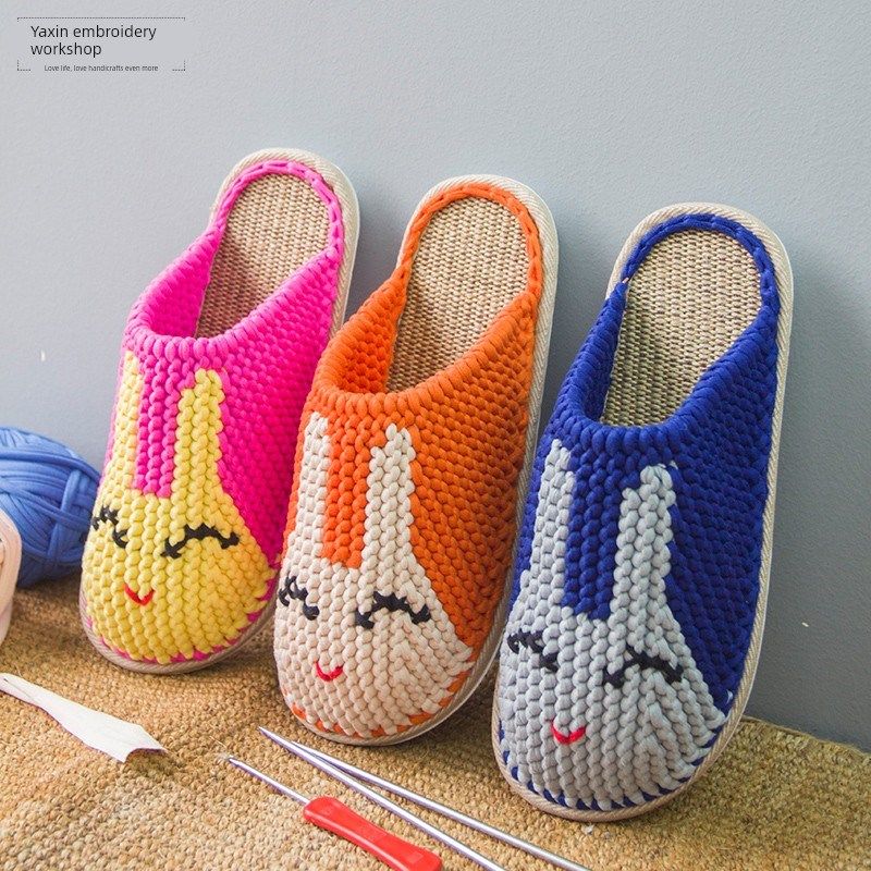 雅馨绣坊勾布条线美人兔拖鞋吹气底手工编织材料包,居家布艺,居家亚麻拖鞋,淘宝优惠券,粉丝福利购,淘宝优惠卷