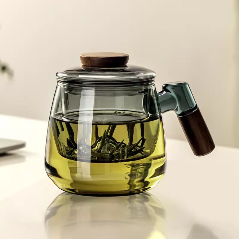 高档茶杯玻璃杯带把手个人专用男士办公室泡茶杯茶水分离喝水杯子