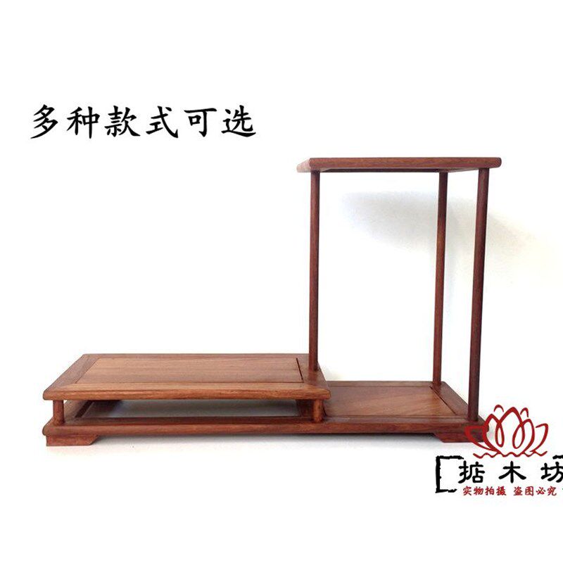 红檀木工艺品鸡翅实木雕小博古架多宝阁奇石盆景架茶壶架底座摆件