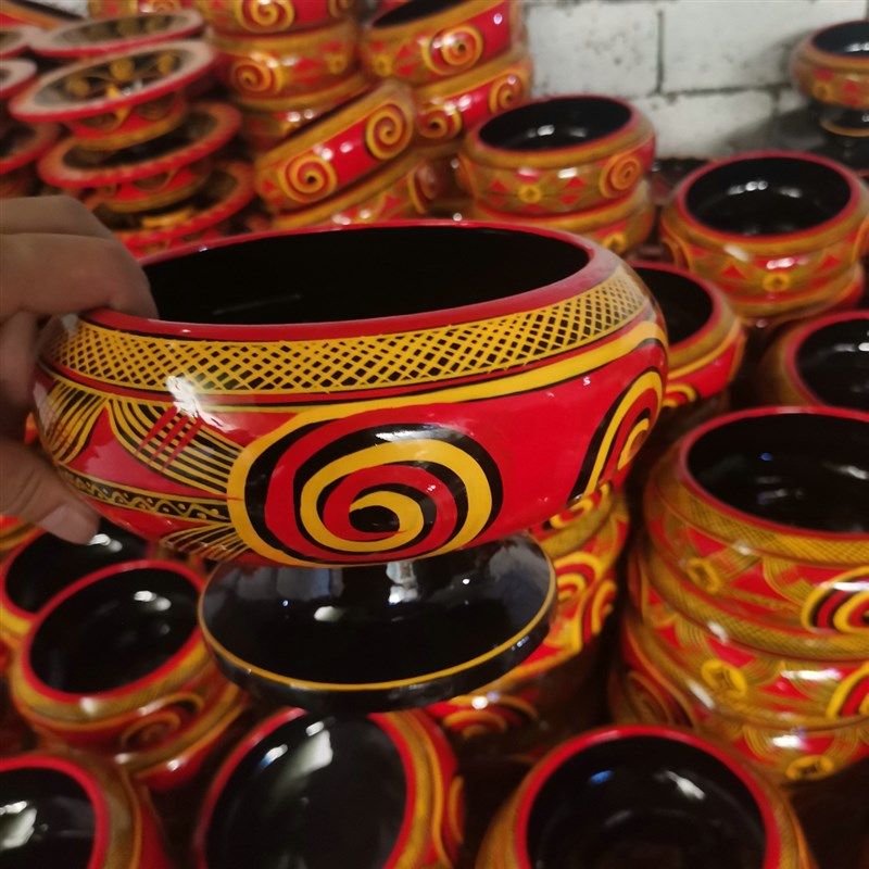 民族风餐具四川凉山彝族民间漆器彩绘手工艺品大木柯汤盆餐厅专用,特色手工艺,漆器,淘宝优惠券,粉丝福利购,淘宝优惠卷