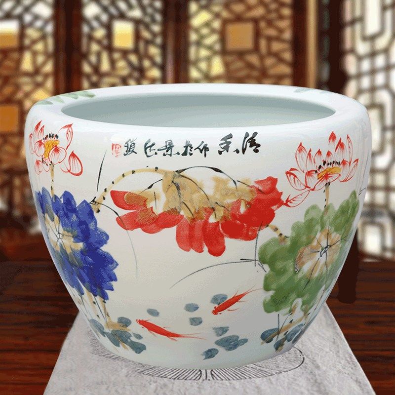 陶瓷鱼缸手工绘画特大号鱼缸庭院水缸荷花睡莲缸书画缸招财聚宝缸,宠物/宠物食品及用品,桌面缸,淘宝优惠券,粉丝福利购,淘宝优惠卷