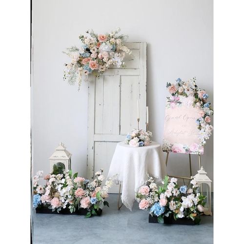 清新活动迎宾花艺婚庆会场道具假花拍照装饰花排水牌壁挂花藤桌花