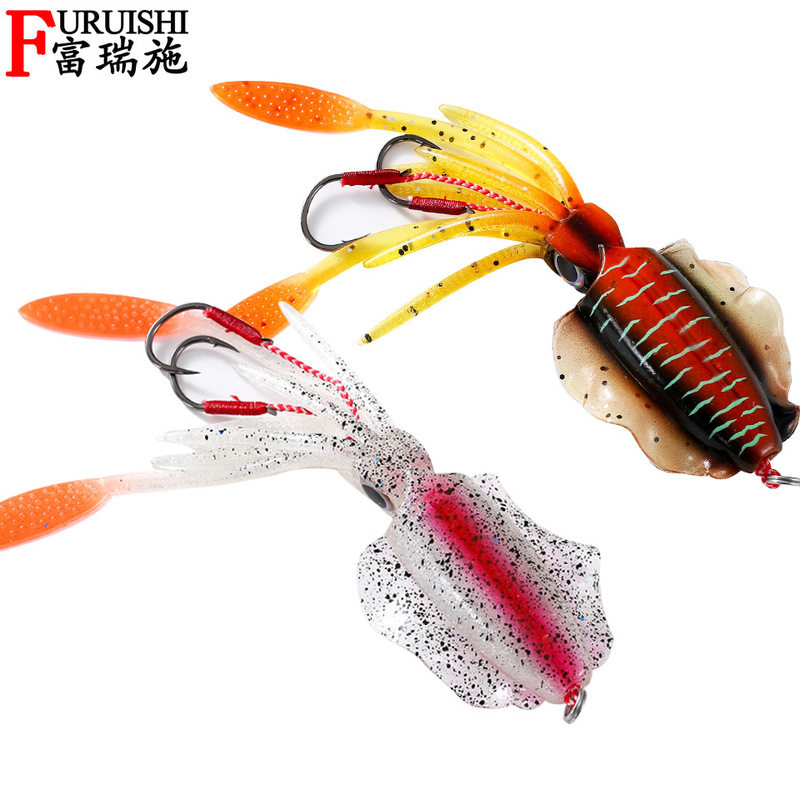 UV/夜光仿生鱿鱼15cm60g海钓石斑路亚饵深海船钓饵路亚鱼软饵包铅