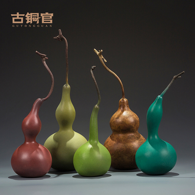 黄铜葫芦仿古摆件 复古福禄寿文创礼品中式工艺品书房客厅装饰品