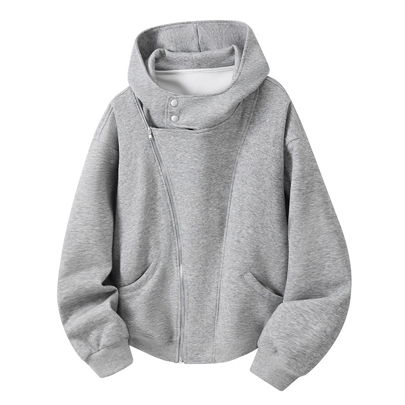 重磅开衫卫衣男连帽拉链宽松休闲外套cleanfit灰色