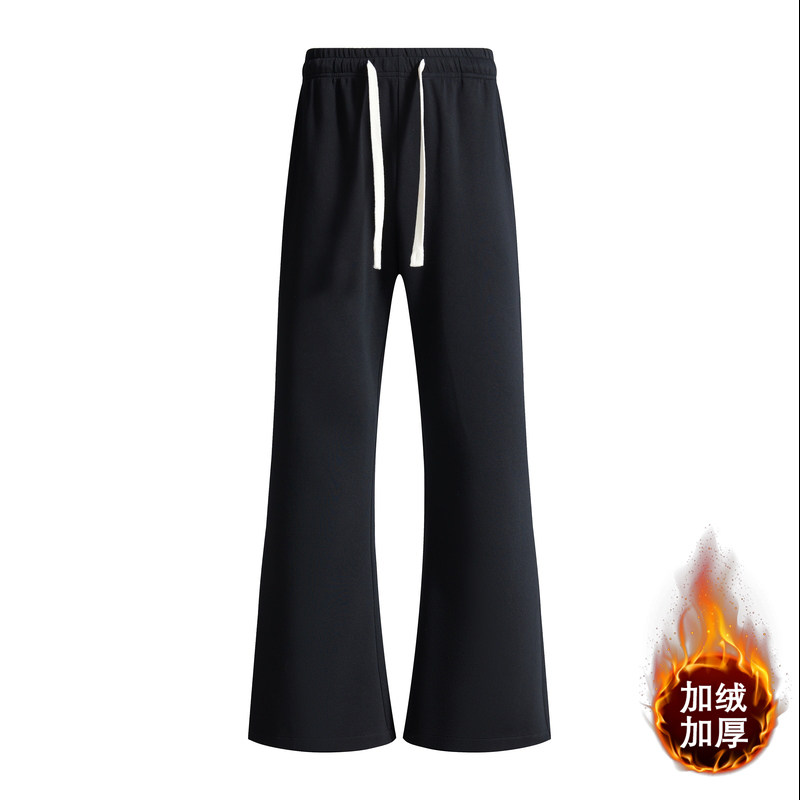 美式简约纯色加绒冬季新款微喇卫裤百搭休闲男女同款休闲显瘦长裤