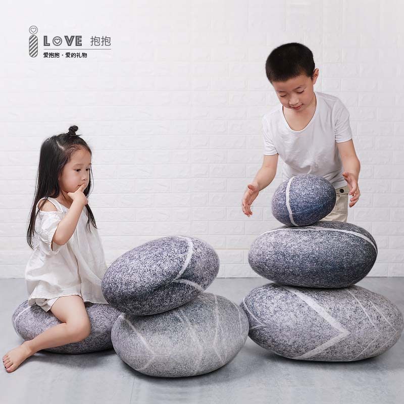 创意鹅卵石抱枕仿真软石头靠垫坐墩场景道具摆设咖色炫彩石六件套