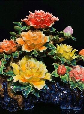 石湾公仔陶瓷牡丹花创意家居客厅玄关电视柜装饰花草摆件乔迁礼品