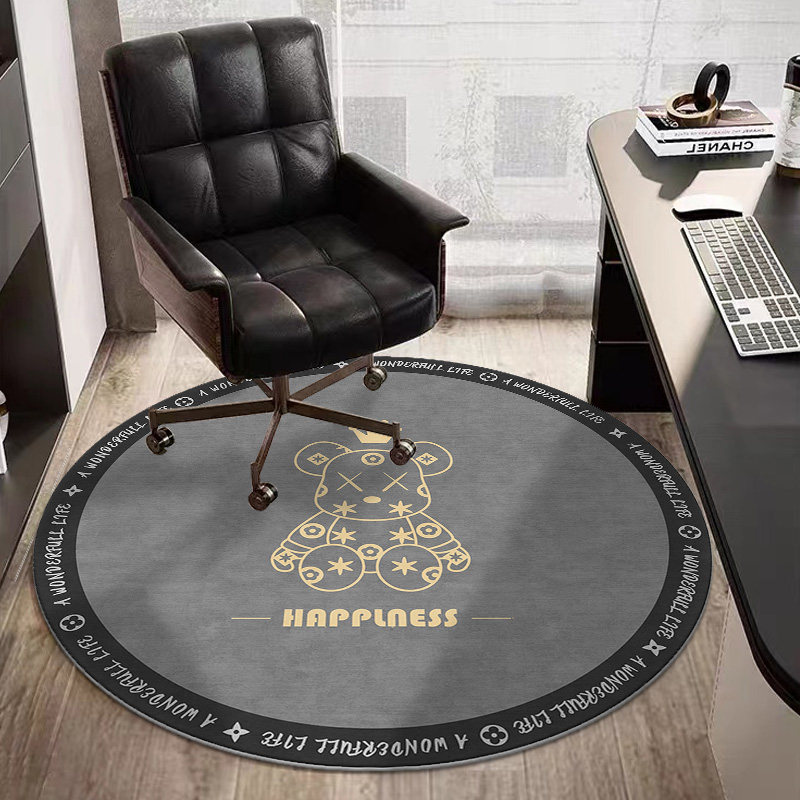 暴力熊圆形地毯卧室电脑椅子地垫书房滑轮转椅灰色耐脏电竞椅垫子