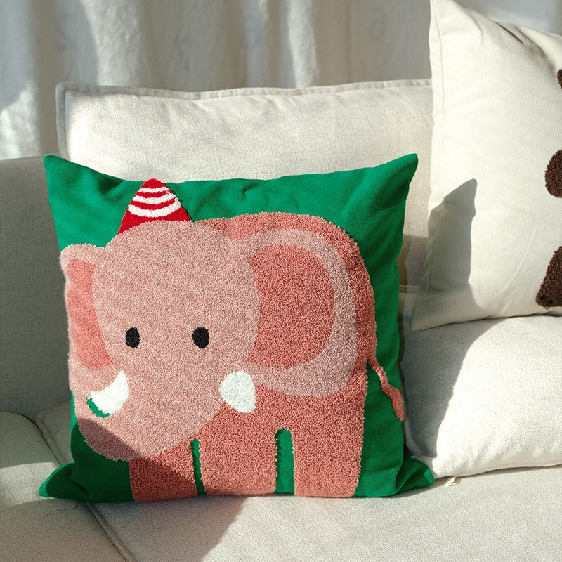 简约全棉帆布动物毛巾绣抱枕套客厅沙发靠背车上腰枕卧室床头靠枕