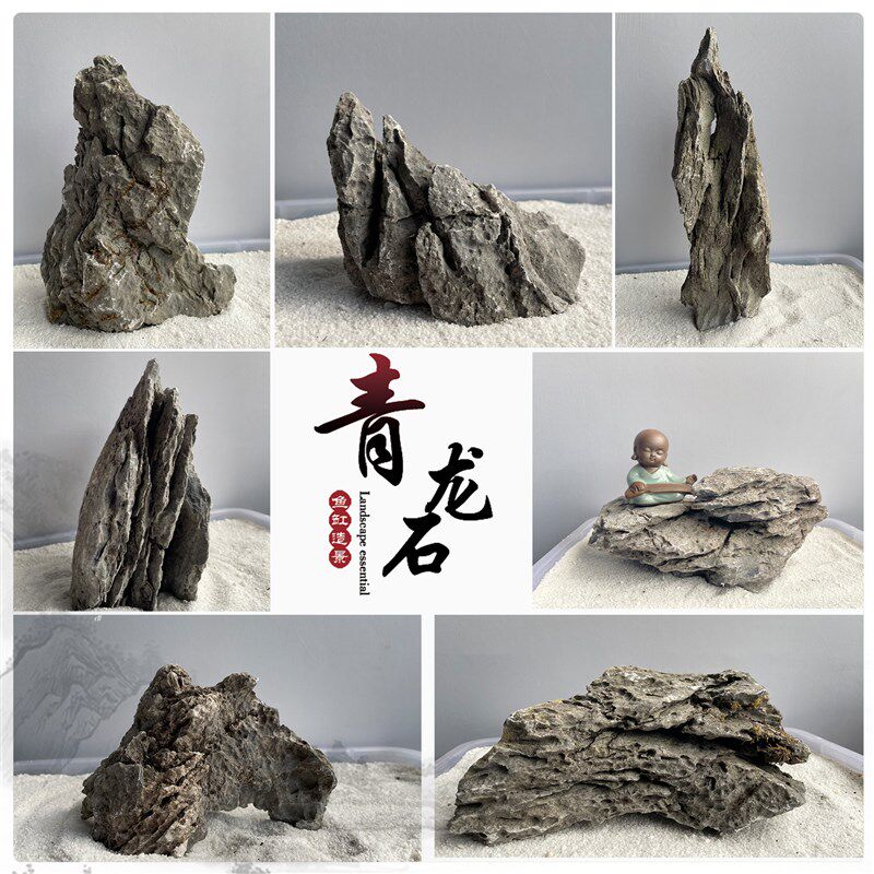 天然鱼缸造景石青龙石原石真石头一石一拍水陆盆景微景观英德石