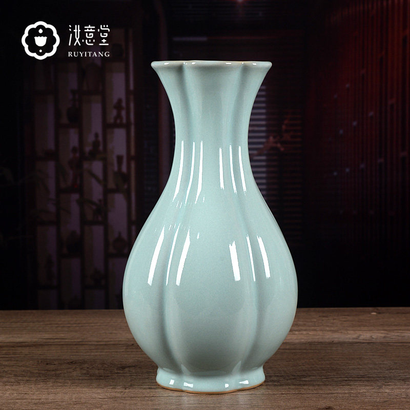 汝窑陶瓷花瓶汝瓷青瓷花器家居中式简约装饰品摆件客厅博古架礼品