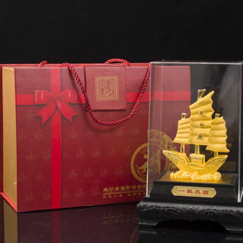一帆风顺帆船摆件绒沙金高档家居客厅装饰品摆设办公室招财工艺品
