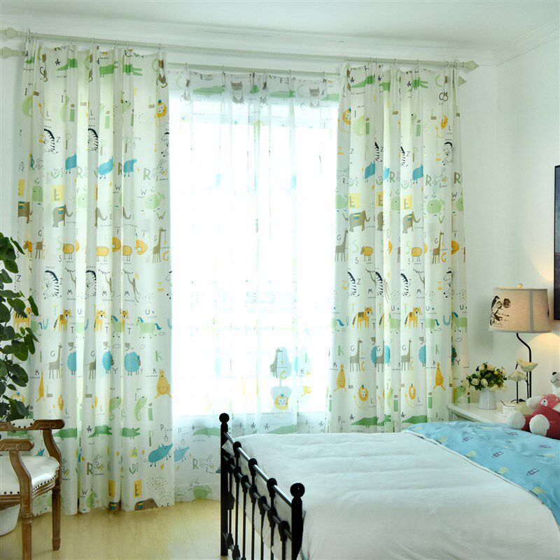 卡通动物园英文字母儿童窗帘男孩女孩儿童房幼儿园个性成品窗帘