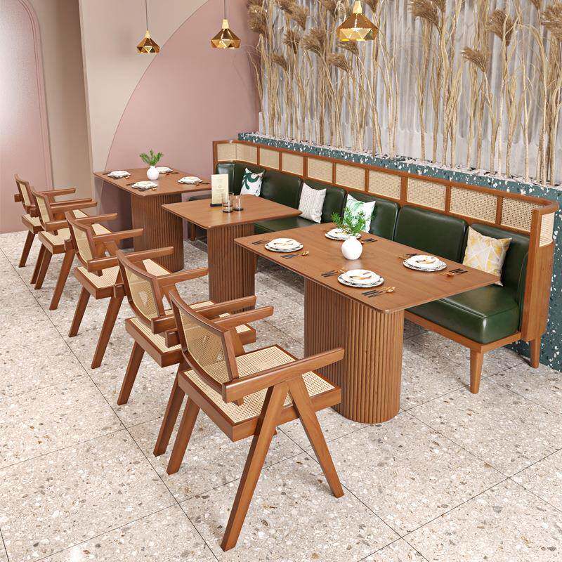 茶餐厅饭店清吧西餐厅桌椅组合编藤咖啡厅卡座坐垫实木沙发商用
