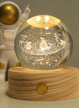 充电发光底座实木木质灯座小夜灯水晶球琉璃工艺品装饰锂电触摸