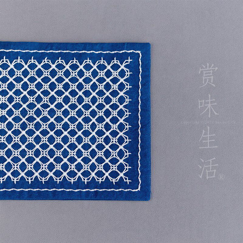 刺子绣茶席材料包紫阳花刺纹 茶垫刺绣手工diy初学新手自绣材料包
