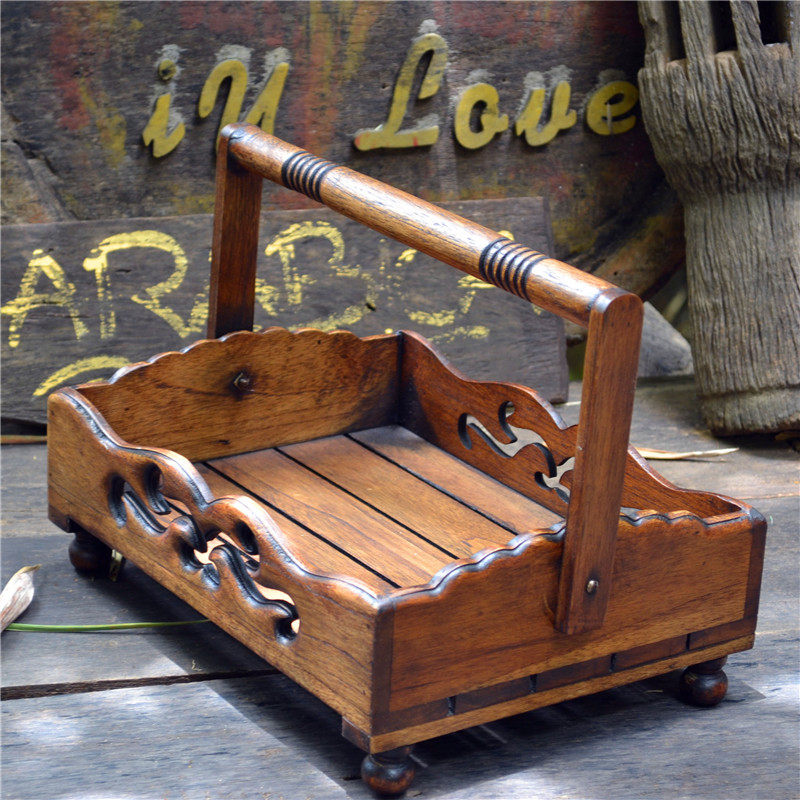 泰国镂空雕花手提框干果篓复古果盘东南亚家居装饰客厅茶几水果篮,家居饰品,果盘/果篓,淘宝优惠券,粉丝福利购,淘宝优惠卷