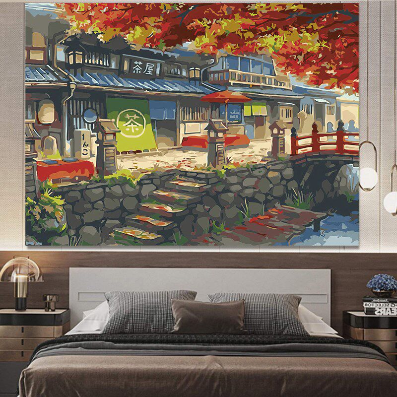 复古油画手工手绘挂画海边风景客厅挂毯装饰画油彩画遮挡装饰壁毯
