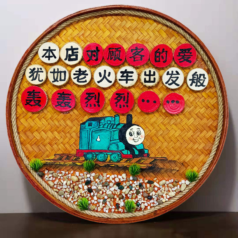 手绘竹编挂画复古怀旧墙面装饰挂件餐饮创意墙壁挂饰特色墙饰壁饰