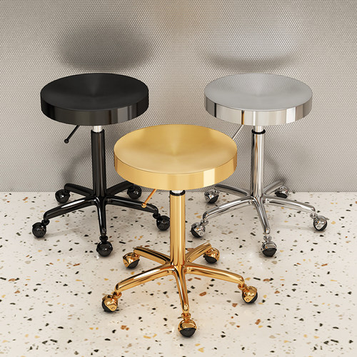 理发店椅子美发店大工凳不锈钢美容凳旋转升降c子滑轮剪发凳子
