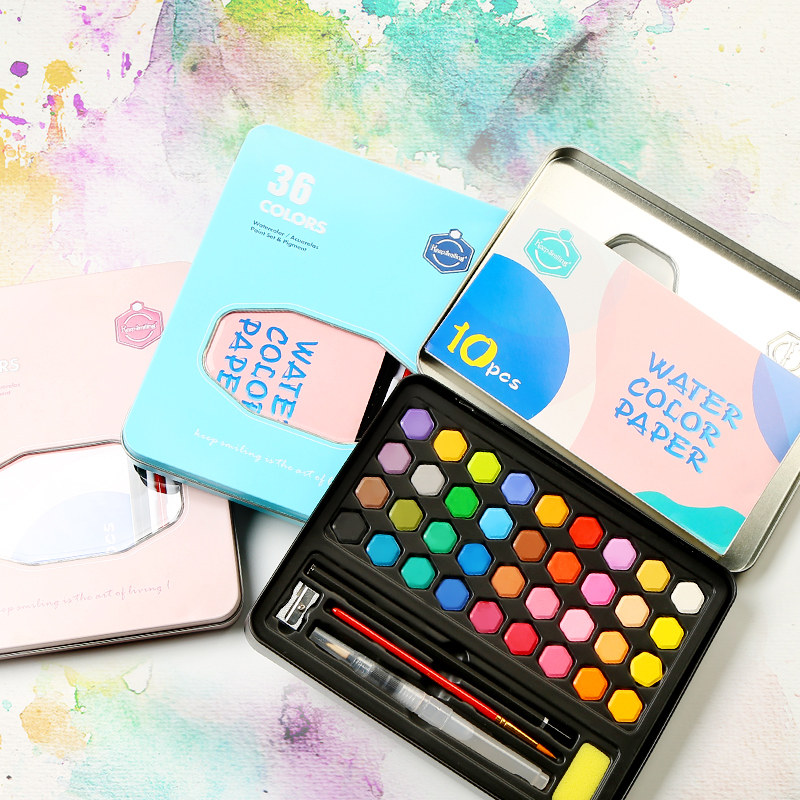 水彩颜料套装36色固体颜料盒便携铁盒初学者线稿粉饼水粉儿童学生,文具电教/文化用品/商务用品,水彩颜料,淘宝优惠券,粉丝福利购,淘宝优惠卷
